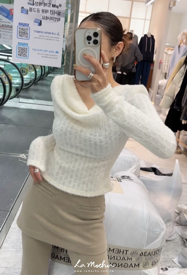 女人味馬海毛垂領上衣